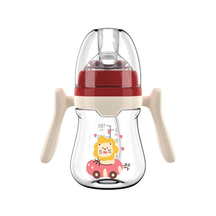 Wide neck soft double handle baby bottle