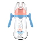 Wide neck soft double handle baby bottle