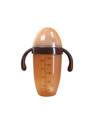 Brown double handle silicone baby bottle