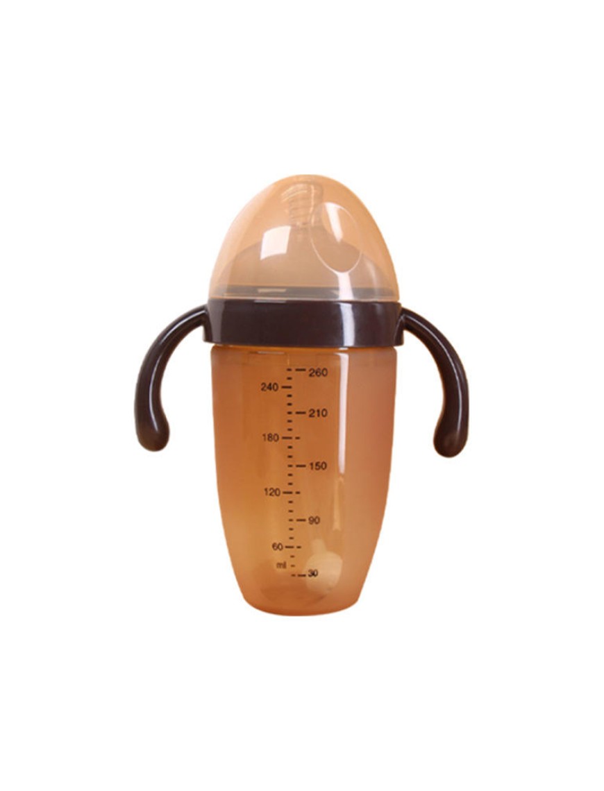 Brown double handle silicone baby bottle