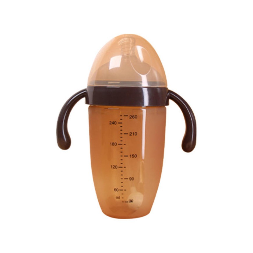 Brown double handle silicone baby bottle