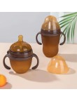 Brown double handle silicone baby bottle