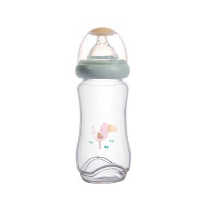 Cartoon wide neck double handle baby bottle