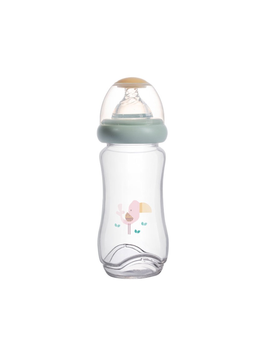 Cartoon wide neck double handle baby bottle