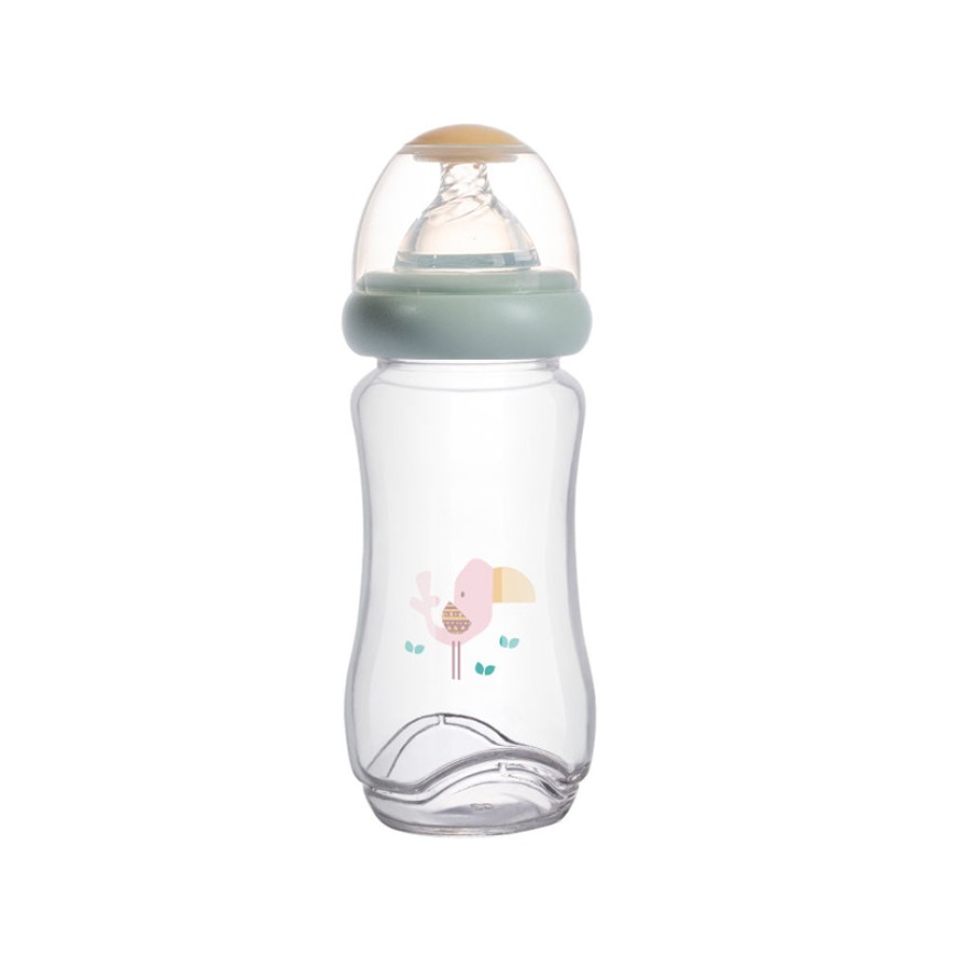 Cartoon wide neck double handle baby bottle