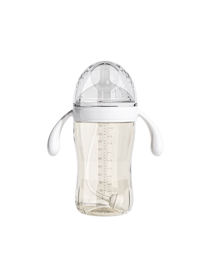 Simple wide neck double handle baby bottle