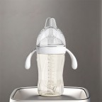 Simple wide neck double handle baby bottle