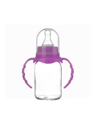 Purple 150ml durable glass baby bottle