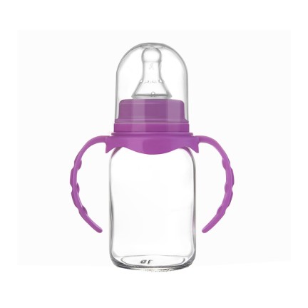 Purple 150ml durable glass baby bottle
