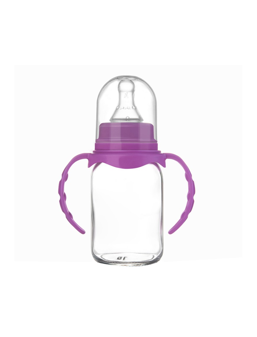 Purple 150ml durable glass baby bottle