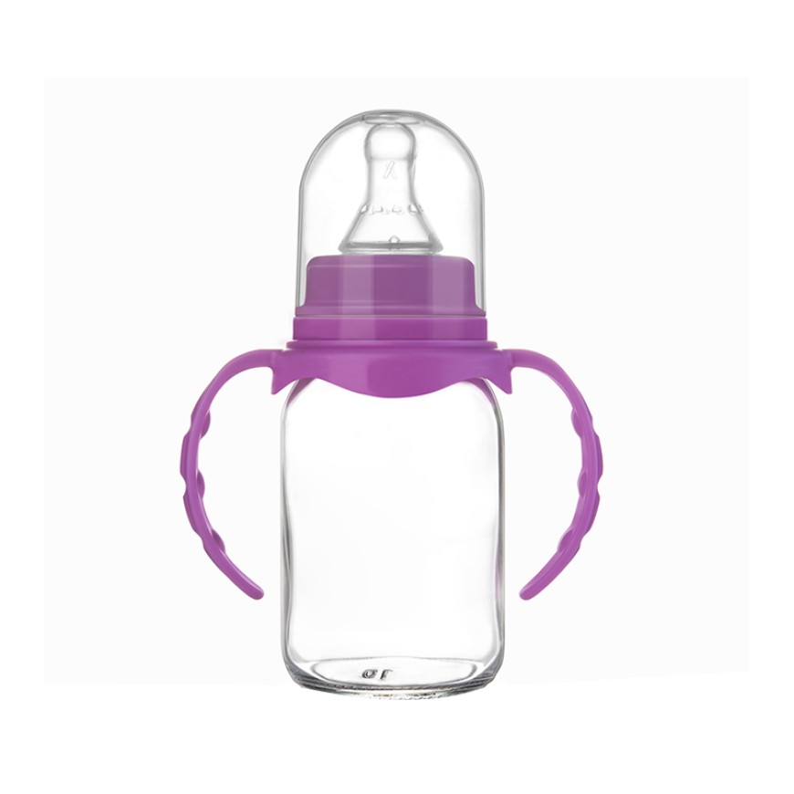 Purple 150ml durable glass baby bottle