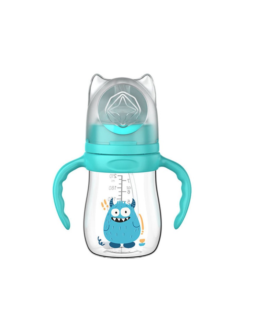 Cartoon comfort double handle baby bottle