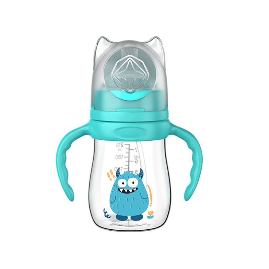 Cartoon comfort double handle baby bottle