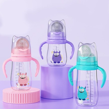 Cartoon comfort double handle baby bottle