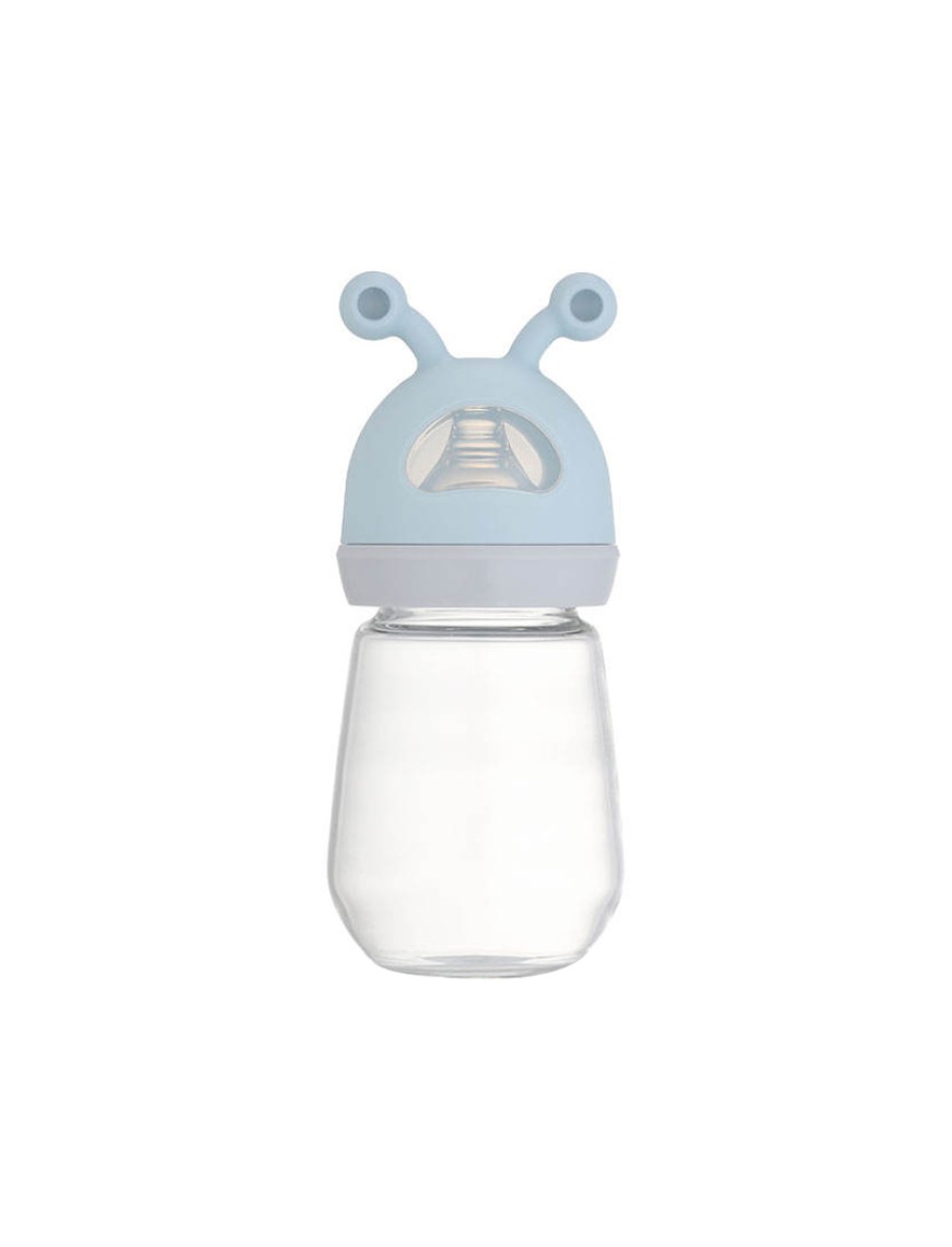Small cartoon wide neck glass baby bottle