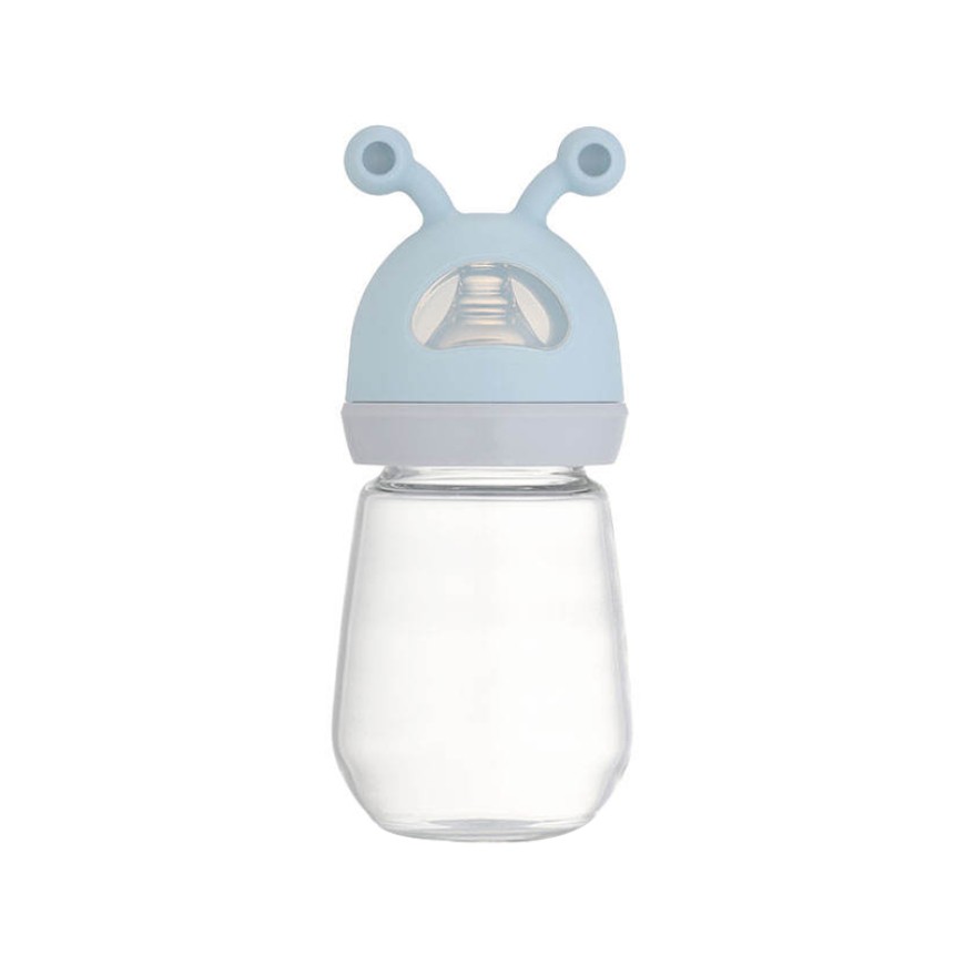 Small cartoon wide neck glass baby bottle