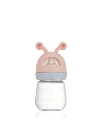 Small cartoon wide neck glass baby bottle