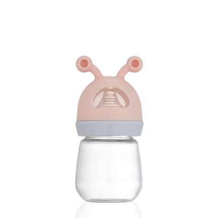 Small cartoon wide neck glass baby bottle