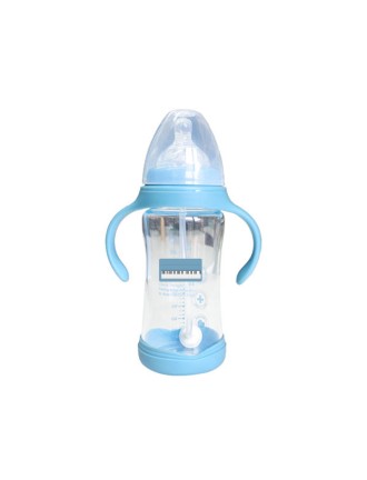 Wide neck double handle glass baby bottle