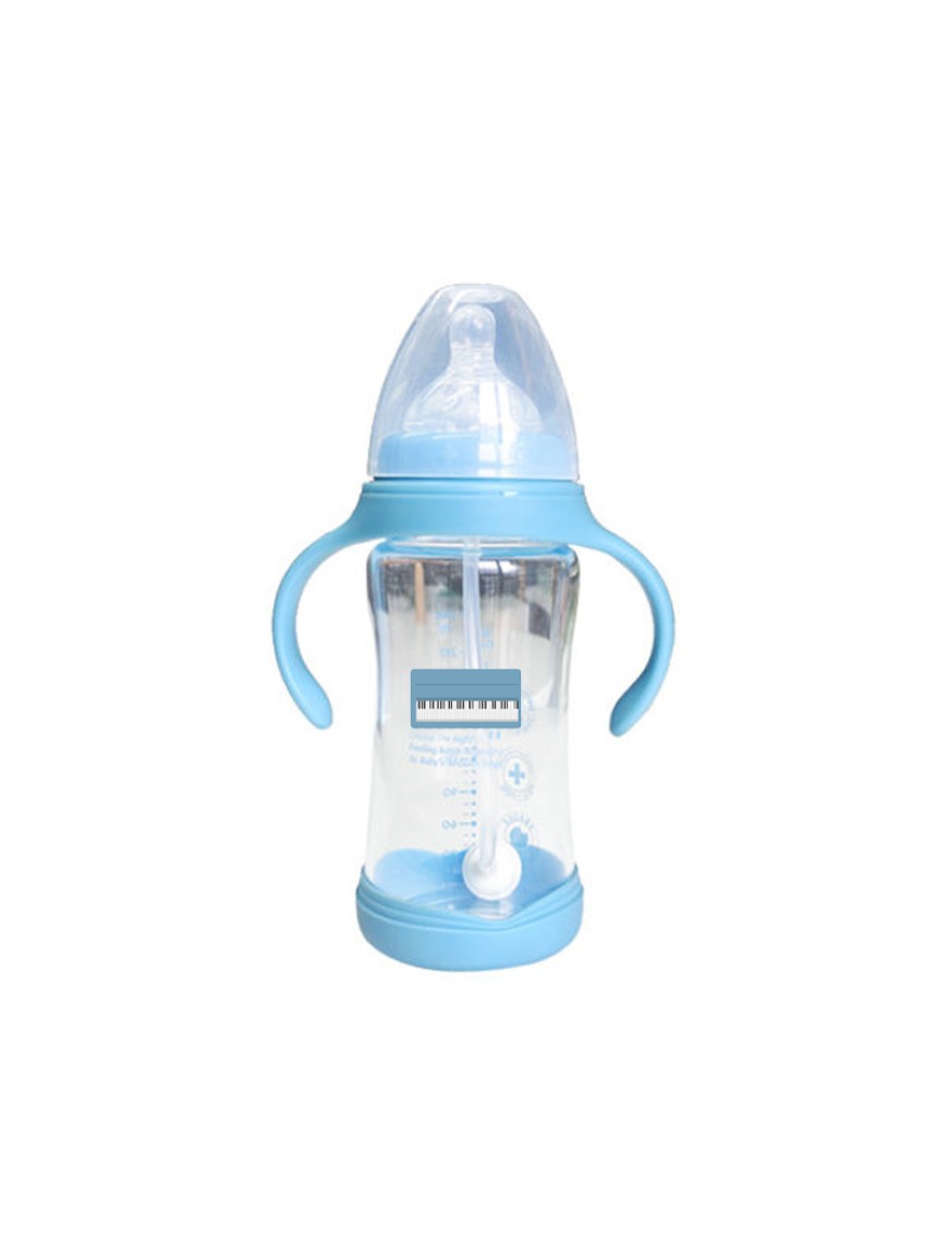 Wide neck double handle glass baby bottle