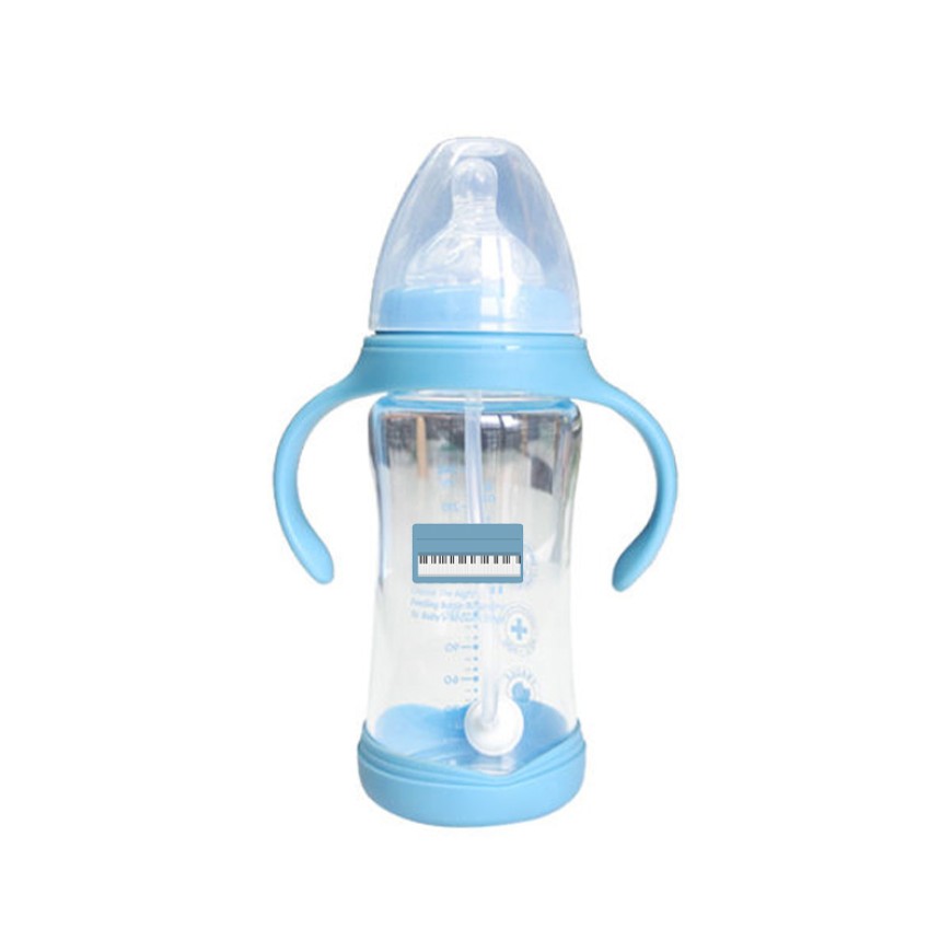 Wide neck double handle glass baby bottle