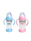 Wide neck double handle glass baby bottle