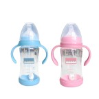 Wide neck double handle glass baby bottle