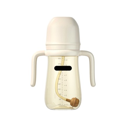 White wide neck double handle silicone baby bottle