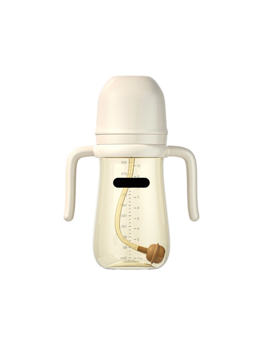 White wide neck double handle silicone baby bottle