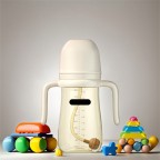 White wide neck double handle silicone baby bottle