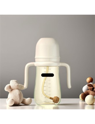 White wide neck double handle silicone baby bottle