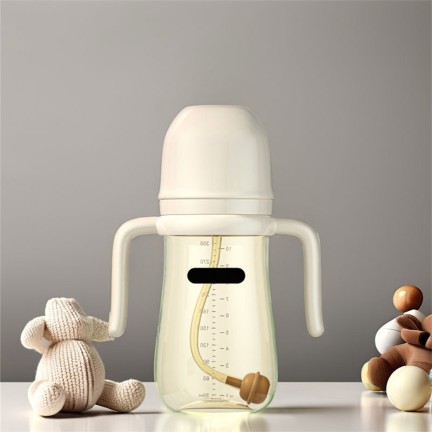 White wide neck double handle silicone baby bottle