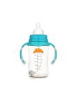 Blue shatter-resistant wide-neck baby bottle