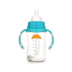 Blue shatter-resistant wide-neck baby bottle