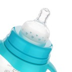 Blue shatter-resistant wide-neck baby bottle