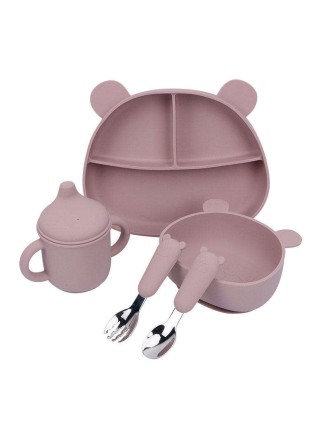 Cute bear head shaped silicone baby tableware set