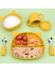 Cute bear head shaped silicone baby tableware set