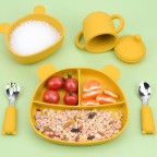 Cute bear head shaped silicone baby tableware set