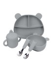 Cute bear head shaped silicone baby tableware set