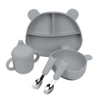 Cute bear head shaped silicone baby tableware set