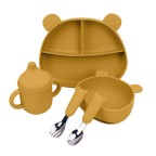 Cute bear head shaped silicone baby tableware set