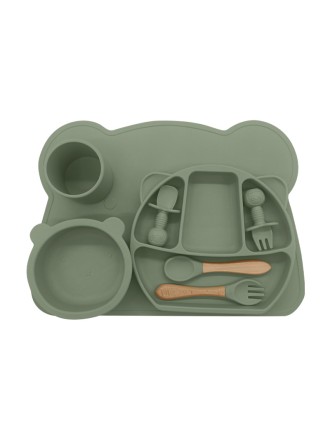 Cute bear-shaped soft baby tableware set