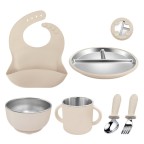 Drop-resistant 304 stainless steel baby tableware set