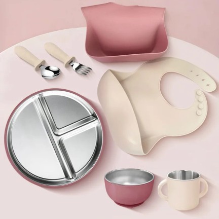 Drop-resistant 304 stainless steel baby tableware set
