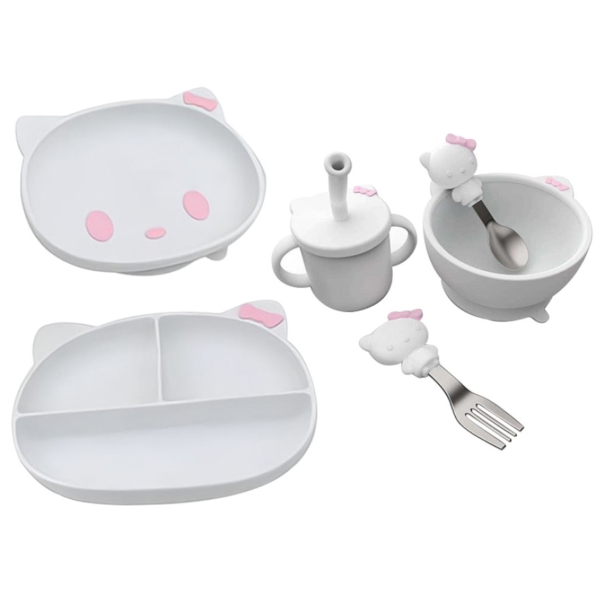 Cartoon cat design heat-resistant baby tableware set