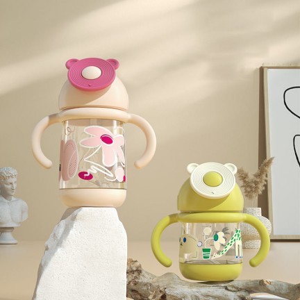 Leak-proof double-handle baby straw water bottle