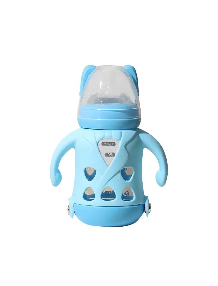 Non-slip glass baby straw water bottle