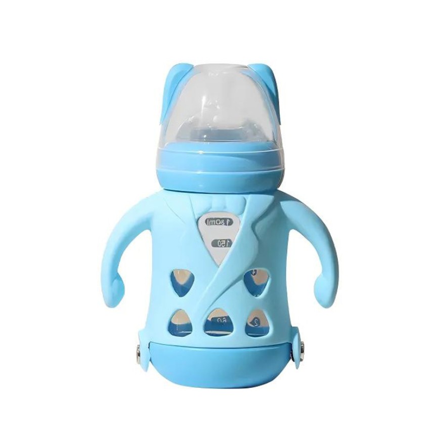 Non-slip glass baby straw water bottle
