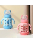 Non-slip glass baby straw water bottle