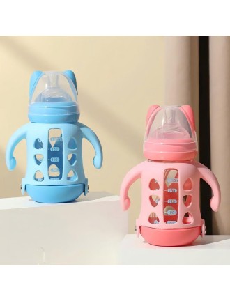 Non-slip glass baby straw water bottle
